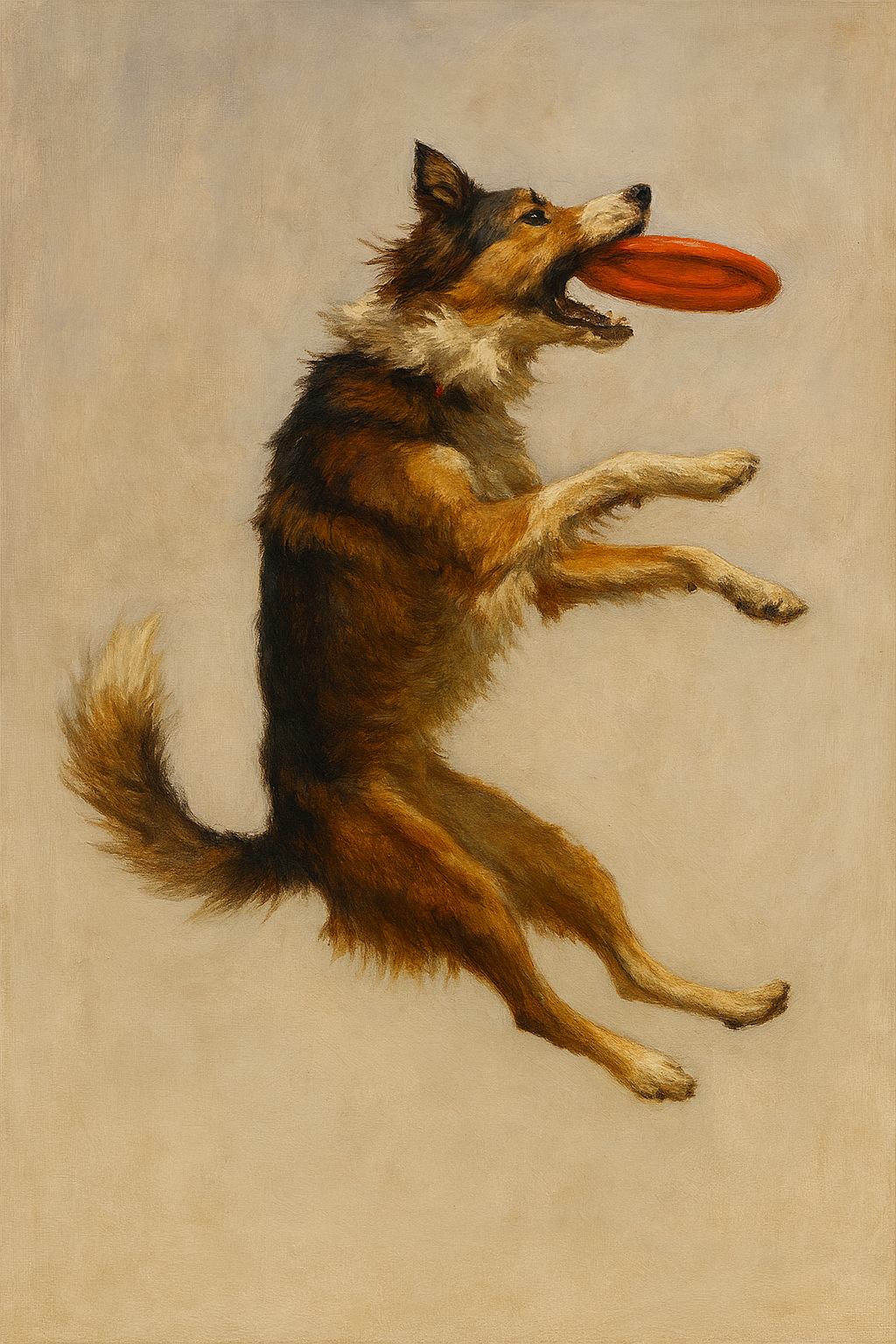 A picture of a dog catching a frisbee